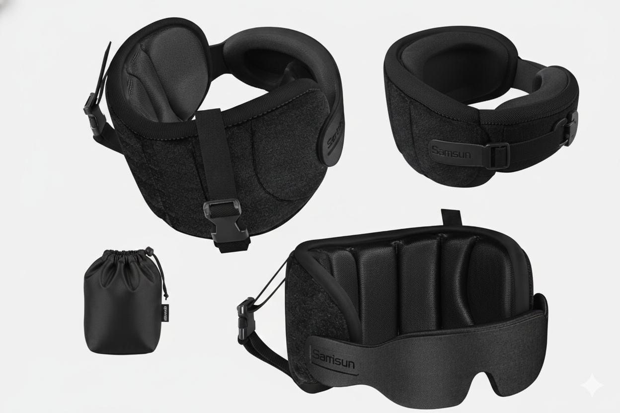 Ultimate 3D Contoured Travel Pillow & Blackout Eye Mask Set for Uninterrupted Sleep – Adjustable, Soft, and Perfect for Air Travel!