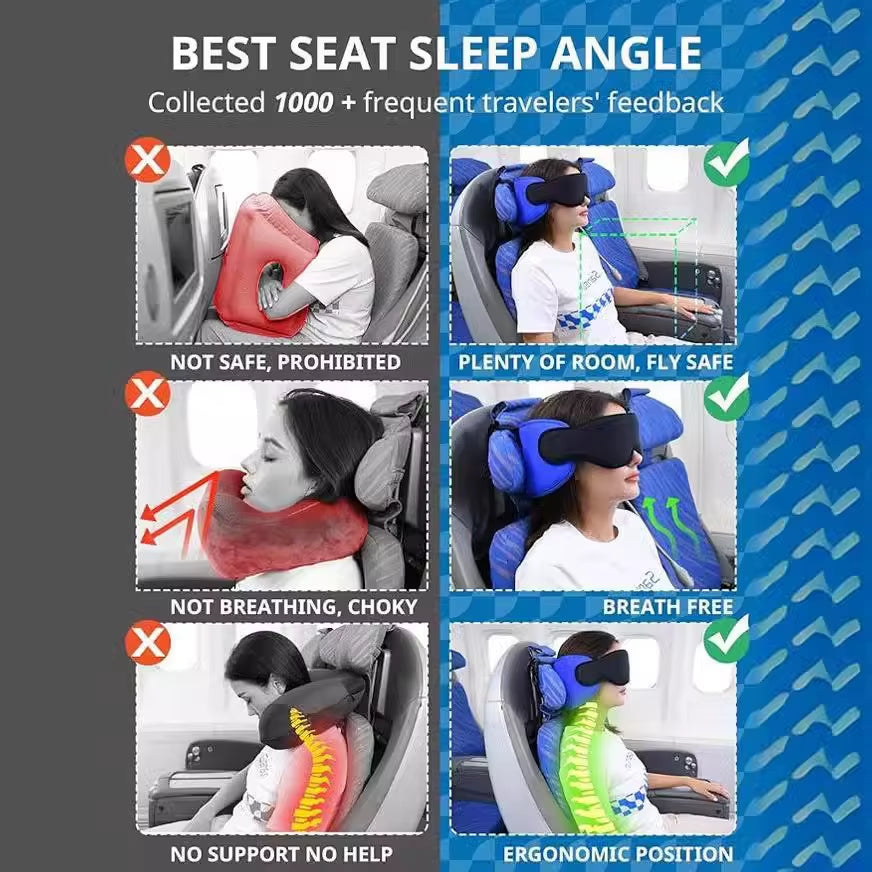 Ultimate 3D Contoured Travel Pillow & Blackout Eye Mask Set for Uninterrupted Sleep – Adjustable, Soft, and Perfect for Air Travel!